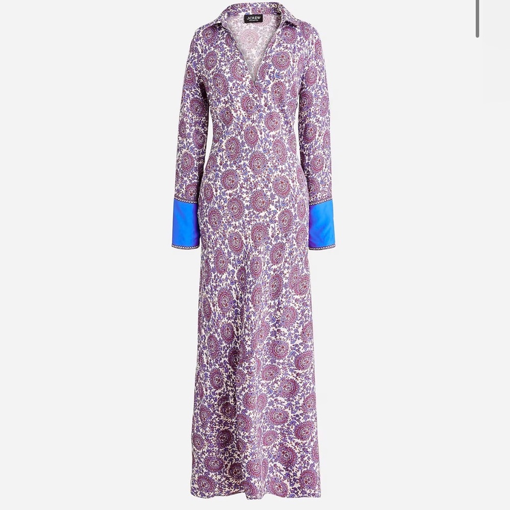 NWTJ. Crew Purple Paisley Maxi Dress with Blue Cuffs
